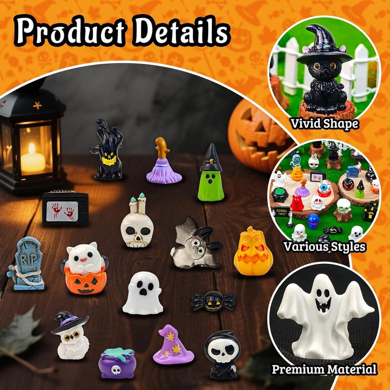 Feivando 38 Pcs Halloween Mini Resin Figures Tiny Little Pumpkin Ghost Skull Miniature Figurines Bulk for Halloween Party Micro Landscape Fairy Garden Decor - Image 4